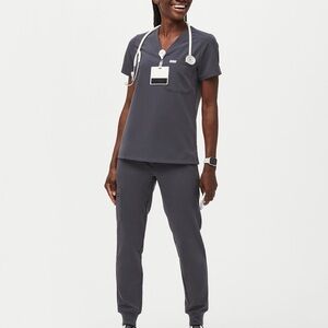 Figs Charcoal Catarina Scrub Top & Zamora Jogger Scrub Bottoms Set